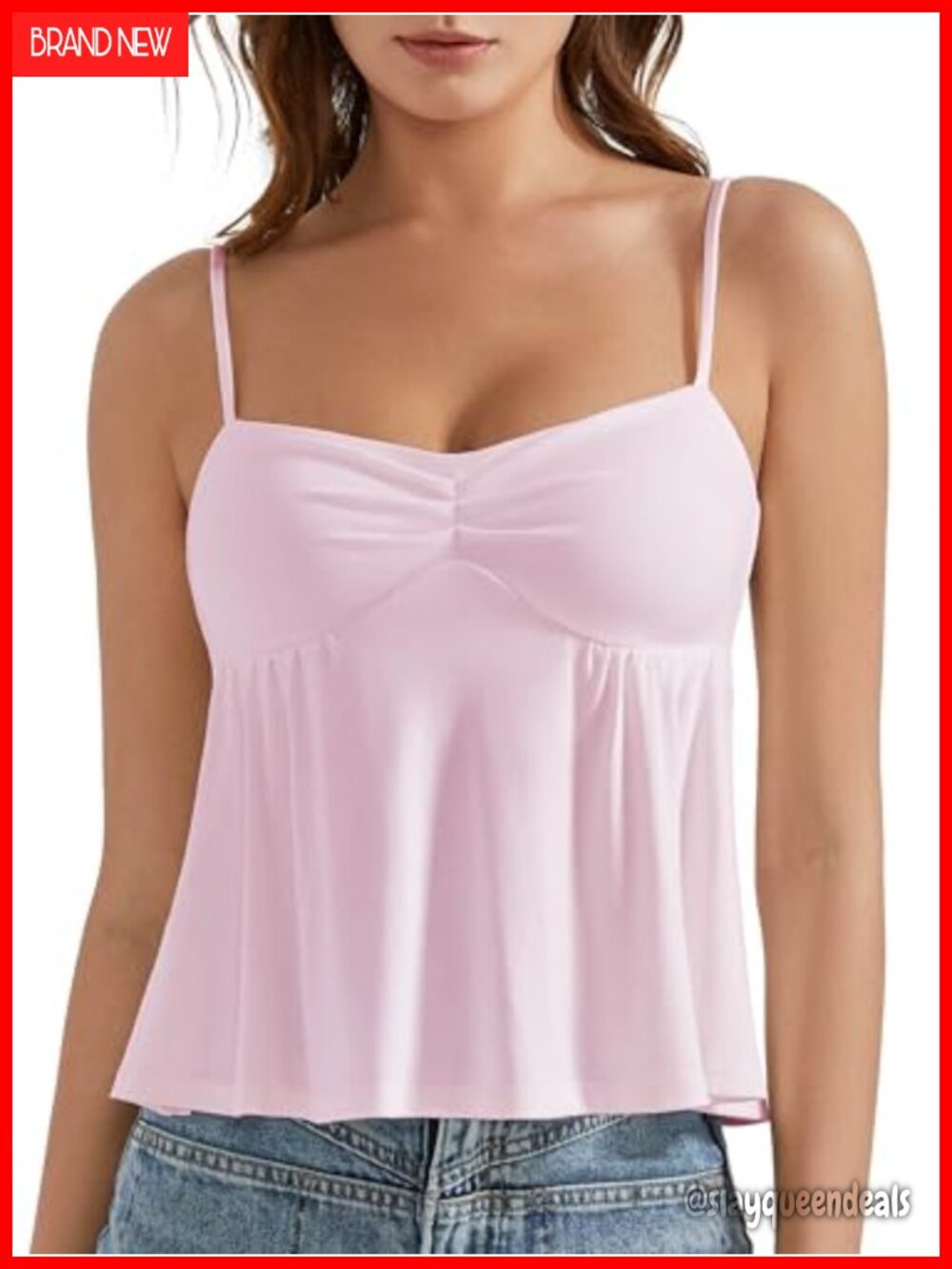 Cute Peplum Camisole Top for Women Built in Bra Sleeveless Going Out Tank Top